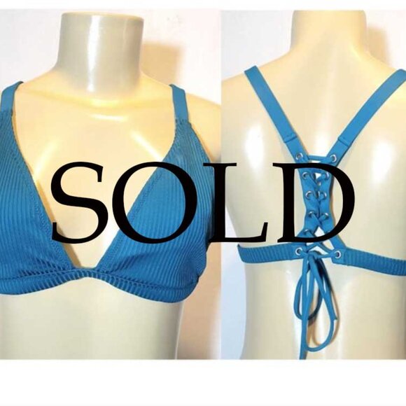SOLD 💋Victoria Secret Blue Teal Corset Lace up Bikini Top💋 - Picture 1 of 12
